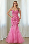Load image into Gallery viewer, Wholesale Strapless Sweetheart Beaded Corset Mermaid Prom Evening Gown Tulle Skirt by LAA7090 - PINK - Long Prom Dress LAA