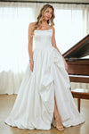 Load image into Gallery viewer, LAA2085 Wholesale White Strapless Corset Back A-Line Wedding Dress Satin Bridal Gown with Train