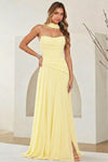 Load image into Gallery viewer, LAA6133 Wholesale Strapless Faux Two-Piece Formal Maxi Dress with Chiffon Scarf &amp; Lace-Up Back - YELLOW - Long Prom Dress LAA