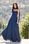 Load image into Gallery viewer, LAA6133 Wholesale Strapless Faux Two-Piece Formal Maxi Dress with Chiffon Scarf &amp; Lace-Up Back - NAVY - Long Prom Dress LAA