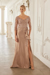 Load image into Gallery viewer, Wholesale 3/4 Sleeves and Side Ruffle Slit Mother of the Bride Dress By LAXME126 - Cappuccino - Mother of the Bride Dress LAX