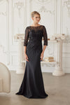 Load image into Gallery viewer, Wholesale Long Sleeve Beaded Satin Mother of the Bride Evening Gown By LAXMH137 - BLACK - Mother of the Bride Dress LAX