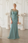 Load image into Gallery viewer, Wholesale Long Sleeve Beaded Satin Mother of the Bride Evening Gown By LAXMH137 - GREEN - Mother of the Bride Dress LAX