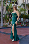 Load image into Gallery viewer, Wholesale Spaghetti Strap Satin Mermaid Prom Dress with Sheer Corset Bodice by LAXS1518