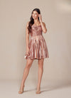 Load image into Gallery viewer, Wholesale Sweetheart Keyhole Metallic Pleated Fit-and-Flare Short Homecoming Dress by LAXA825 - - Cocktail Dress LAX