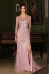 Load image into Gallery viewer, LAF8472 Wholesale Beaded Illusion Long Sleeve Sheath Sequin Evening Gown with Sheer Tulle Train