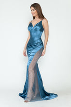 Load image into Gallery viewer, LA Merchandise LAF8231 Satin Sheer Side Slit Evening Gown with V-Neck &amp; Spaghetti Straps