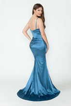 Load image into Gallery viewer, LA Merchandise LAF8231 Satin Sheer Side Slit Evening Gown with V-Neck &amp; Spaghetti Straps