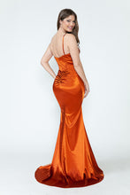 Load image into Gallery viewer, LA Merchandise LAF8231 Satin Sheer Side Slit Evening Gown with V-Neck &amp; Spaghetti Straps