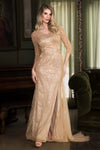 Load image into Gallery viewer, LAF8472 Wholesale Beaded Illusion Long Sleeve Sheath Sequin Evening Gown with Sheer Tulle Train