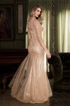 Load image into Gallery viewer, LAF8472 Wholesale Beaded Illusion Long Sleeve Sheath Sequin Evening Gown with Sheer Tulle Train