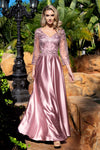 Load image into Gallery viewer, Wholesale 3/4 Illusion Sleeve Beaded Lace Appliqué Mother of the Bride Evening Gown by LAF8435 - MAUVE - Dresses LAF
