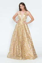Load image into Gallery viewer, LA Merchandise LAF8240 Floral Glitter V-Neck Sleeveless A-Line Dress