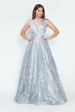 Load image into Gallery viewer, LA Merchandise LAF8240 Floral Glitter V-Neck Sleeveless A-Line Dress