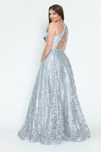 Load image into Gallery viewer, LA Merchandise LAF8240 Floral Glitter V-Neck Sleeveless A-Line Dress
