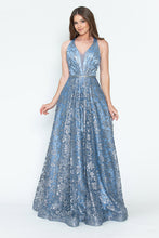 Load image into Gallery viewer, LA Merchandise LAF8240 Floral Glitter V-Neck Sleeveless A-Line Dress