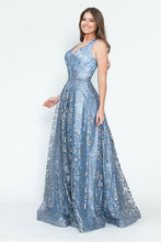 Load image into Gallery viewer, LA Merchandise LAF8240 Floral Glitter V-Neck Sleeveless A-Line Dress
