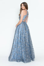 Load image into Gallery viewer, LA Merchandise LAF8240 Floral Glitter V-Neck Sleeveless A-Line Dress