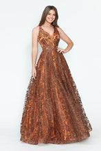 Load image into Gallery viewer, LA Merchandise LAF8240 Floral Glitter V-Neck Sleeveless A-Line Dress