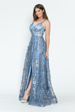 Load image into Gallery viewer, LA Merchandise LAF8235 Glitter Floral A-Line Evening Gown with Slit–Spaghetti Straps &amp; Sweetheart Neckline