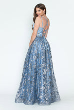 Load image into Gallery viewer, LA Merchandise LAF8235 Glitter Floral A-Line Evening Gown with Slit–Spaghetti Straps &amp; Sweetheart Neckline