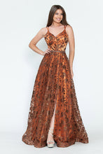 Load image into Gallery viewer, LA Merchandise LAF8235 Glitter Floral A-Line Evening Gown with Slit–Spaghetti Straps &amp; Sweetheart Neckline