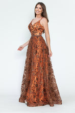 Load image into Gallery viewer, LA Merchandise LAF8235 Glitter Floral A-Line Evening Gown with Slit–Spaghetti Straps &amp; Sweetheart Neckline