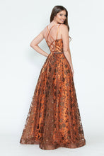 Load image into Gallery viewer, LA Merchandise LAF8235 Glitter Floral A-Line Evening Gown with Slit–Spaghetti Straps &amp; Sweetheart Neckline