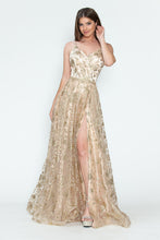 Load image into Gallery viewer, LA Merchandise LAF8235 Glitter Floral A-Line Evening Gown with Slit–Spaghetti Straps &amp; Sweetheart Neckline