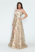 Load image into Gallery viewer, LA Merchandise LAF8235 Glitter Floral A-Line Evening Gown with Slit–Spaghetti Straps &amp; Sweetheart Neckline