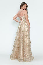 Load image into Gallery viewer, LA Merchandise LAF8235 Glitter Floral A-Line Evening Gown with Slit–Spaghetti Straps &amp; Sweetheart Neckline