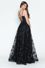 Load image into Gallery viewer, LA Merchandise LAF8235 Glitter Floral A-Line Evening Gown with Slit–Spaghetti Straps &amp; Sweetheart Neckline