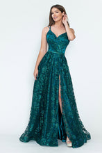 Load image into Gallery viewer, LA Merchandise LAF8235 Glitter Floral A-Line Evening Gown with Slit–Spaghetti Straps &amp; Sweetheart Neckline