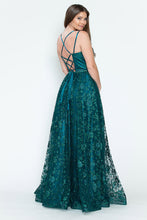 Load image into Gallery viewer, LA Merchandise LAF8235 Glitter Floral A-Line Evening Gown with Slit–Spaghetti Straps &amp; Sweetheart Neckline