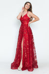 Load image into Gallery viewer, LA Merchandise LAF8235 Glitter Floral A-Line Evening Gown with Slit–Spaghetti Straps &amp; Sweetheart Neckline