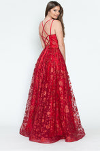 Load image into Gallery viewer, LA Merchandise LAF8235 Glitter Floral A-Line Evening Gown with Slit–Spaghetti Straps &amp; Sweetheart Neckline