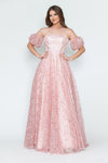 Load image into Gallery viewer, LA Merchandise LAF8242 Off-Shoulder Puff Sleeve Glitter A-Line Formal Dress - BLUSH - Dress LAF