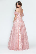 Load image into Gallery viewer, LA Merchandise LAF8242 Off-Shoulder Puff Sleeve Glitter A-Line Formal Dress