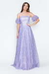 Load image into Gallery viewer, LA Merchandise LAF8242 Off-Shoulder Puff Sleeve Glitter A-Line Formal Dress - LILAC - Dress LAF