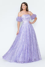 Load image into Gallery viewer, LA Merchandise LAF8242 Off-Shoulder Puff Sleeve Glitter A-Line Formal Dress