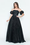Load image into Gallery viewer, LA Merchandise LAF8242 Off-Shoulder Puff Sleeve Glitter A-Line Formal Dress - - Dress LAF