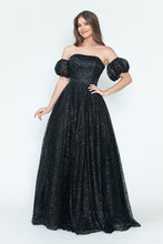 Load image into Gallery viewer, LA Merchandise LAF8242 Off-Shoulder Puff Sleeve Glitter A-Line Formal Dress