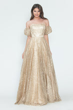 Load image into Gallery viewer, LA Merchandise LAF8242 Off-Shoulder Puff Sleeve Glitter A-Line Formal Dress