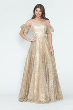 Load image into Gallery viewer, LA Merchandise LAF8242 Off-Shoulder Puff Sleeve Glitter A-Line Formal Dress