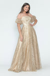 Load image into Gallery viewer, LA Merchandise LAF8242 Off-Shoulder Puff Sleeve Glitter A-Line Formal Dress - - Dress LAF