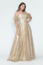 Load image into Gallery viewer, LA Merchandise LAF8242 Off-Shoulder Puff Sleeve Glitter A-Line Formal Dress