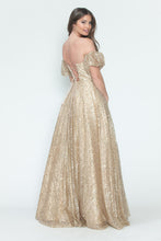 Load image into Gallery viewer, LA Merchandise LAF8242 Off-Shoulder Puff Sleeve Glitter A-Line Formal Dress