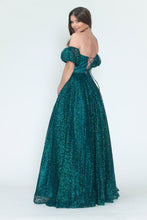 Load image into Gallery viewer, LA Merchandise LAF8242 Off-Shoulder Puff Sleeve Glitter A-Line Formal Dress