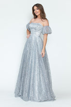 Load image into Gallery viewer, LA Merchandise LAF8242 Off-Shoulder Puff Sleeve Glitter A-Line Formal Dress