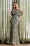 Load image into Gallery viewer, LAF8473 Wholesale Long Sleeve Sheath Mother of the Bride Dress Beaded Sequin V-Neck Evening Gown